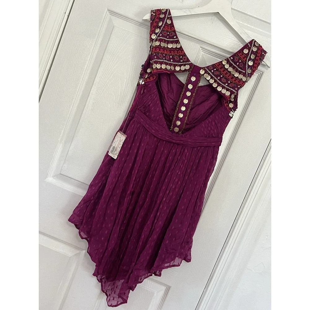 Free People Beaded Coin Dress Boho Fairycore Whimsigoth Festival Babydoll Gypsy - Picture 4 of 16
